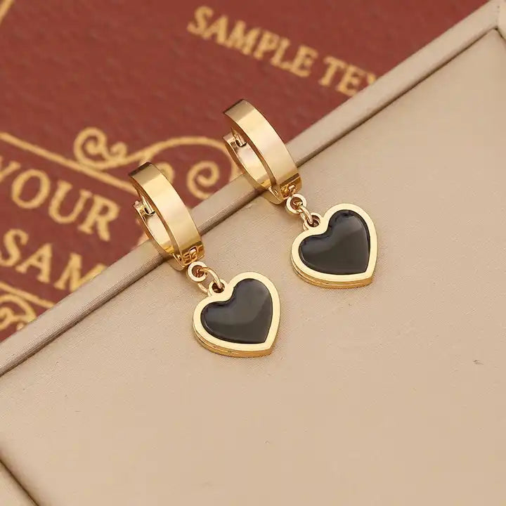 Antitarnish Dual Tone Gold Plated Geometric Heart Drop Earrings Set Of 2