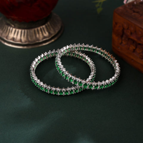 Green Stones Cubic Zirconia Bangles Set 2pcs