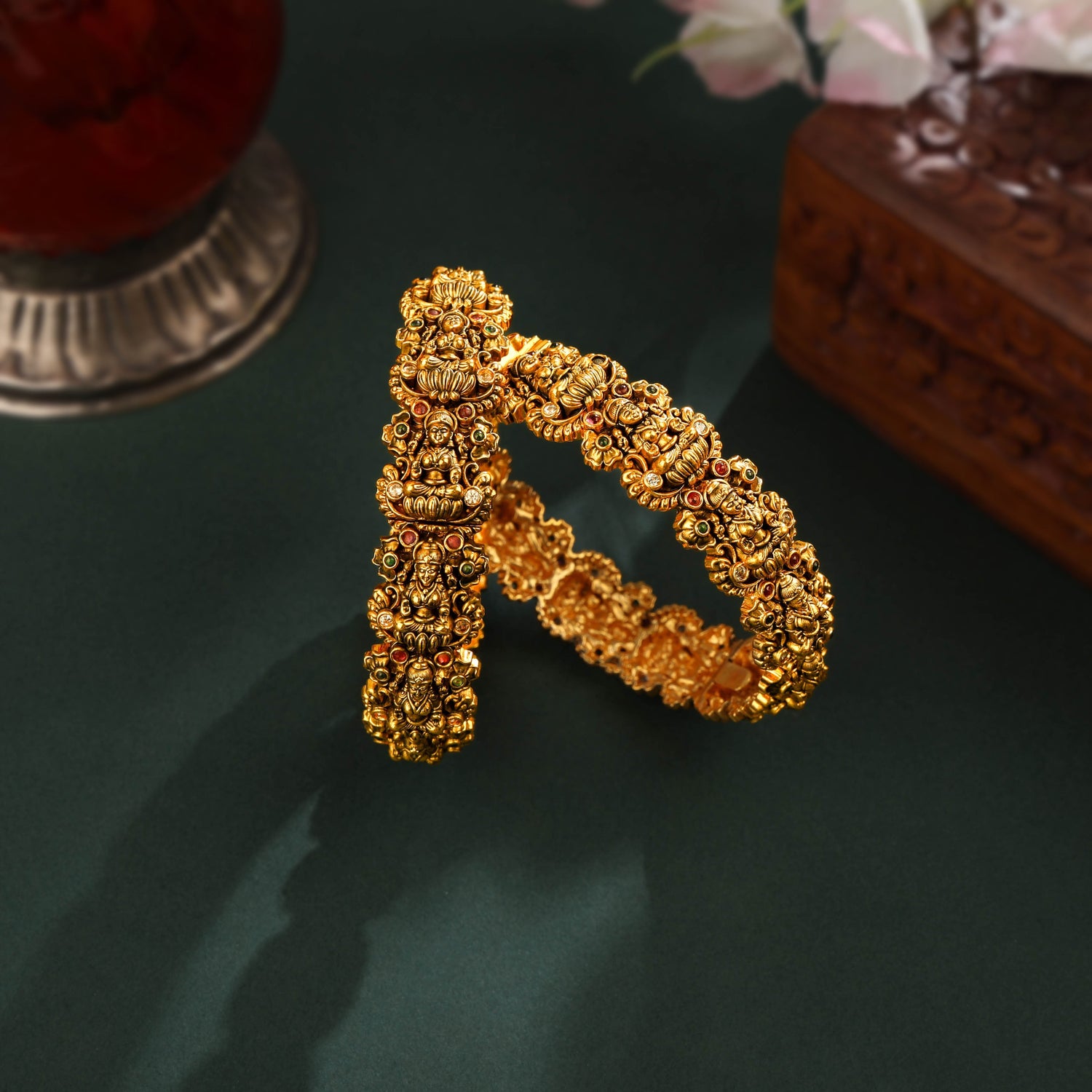 Gold Plated  Premium Goddess Nakshi Bangle Set 2pcs