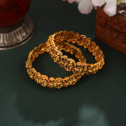 Gold Plated  Premium Goddess Nakshi Bangle Set 2pcs