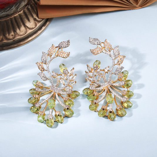 Ravishing Gold Plated White CZ Earring With Studded Green Beads Earring For Women