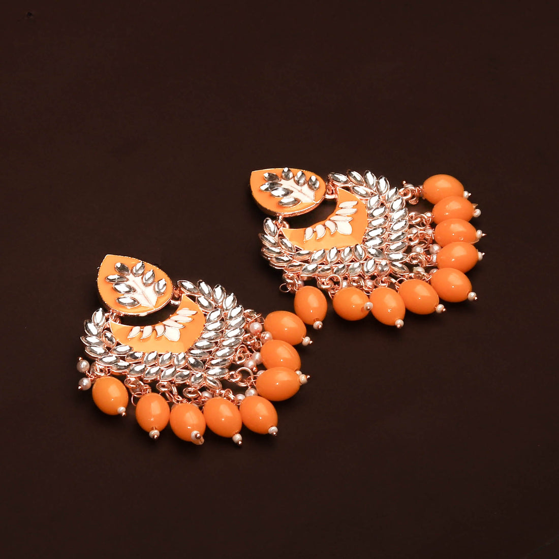 Beautiful Orange Meenakari and Kundan Earring For Women