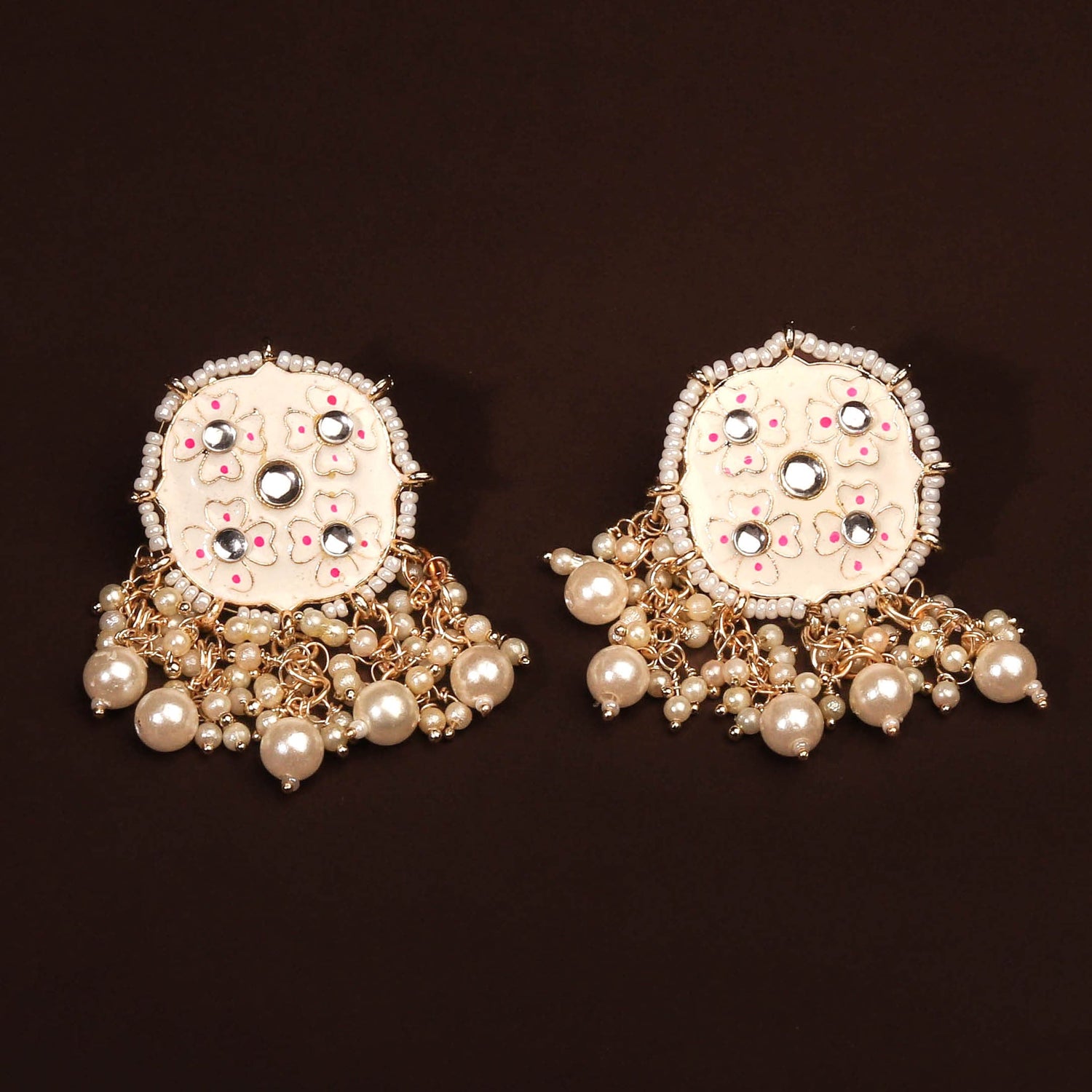 Stylish White Meenakari and Pearl Earring For Women