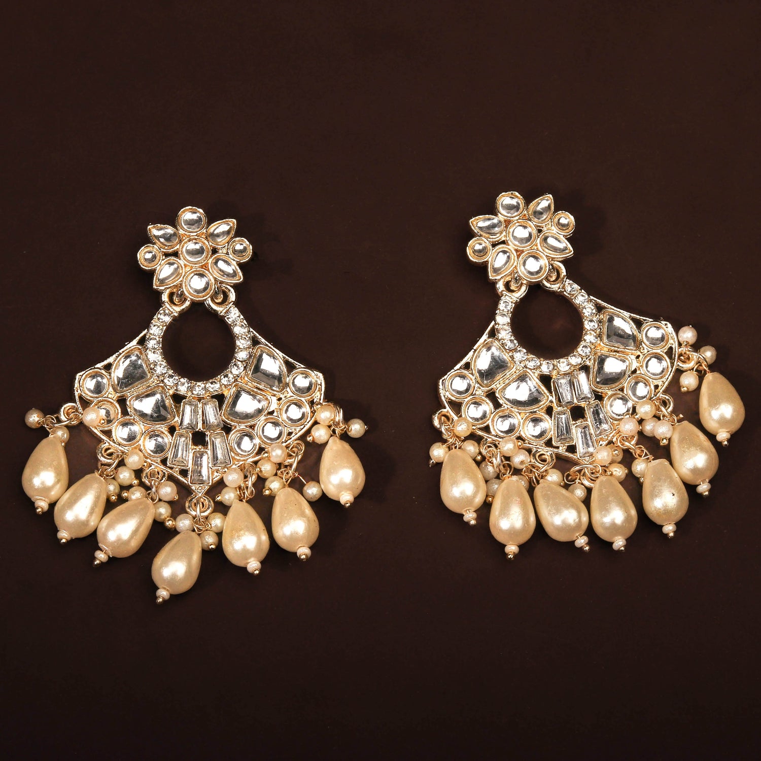 Ethereal White Chandbali Kundan With Pearl Drop Earring For Women