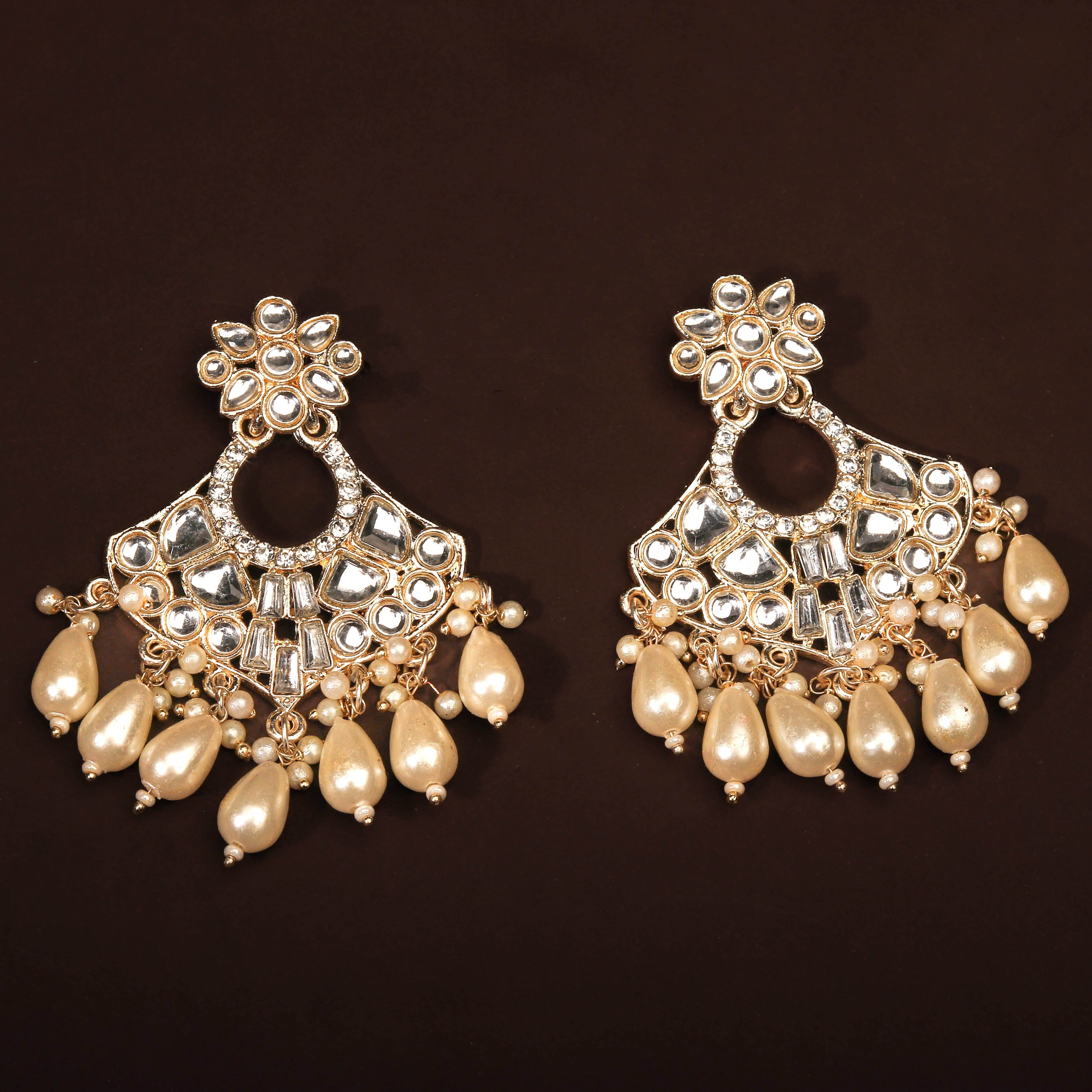 Ethereal White Chandbali Kundan With Pearl Drop Earring For Women