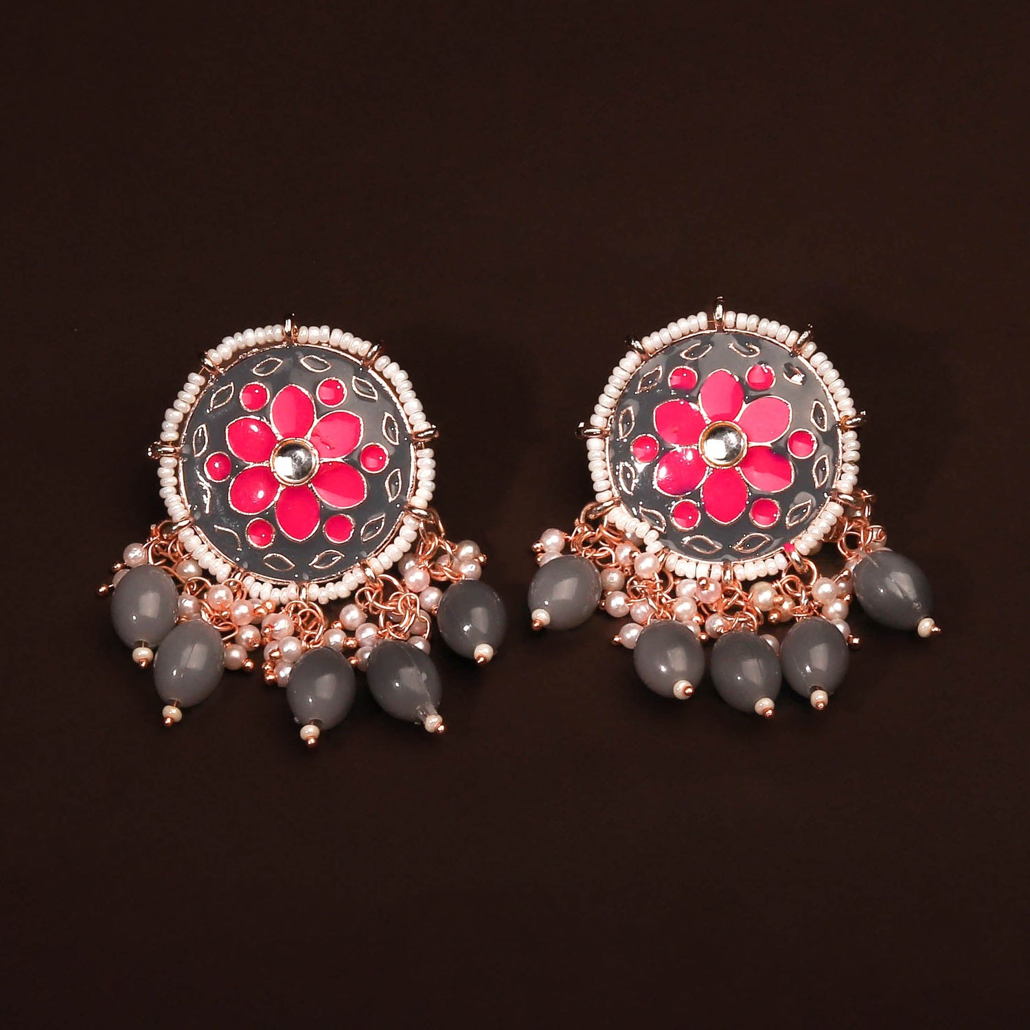 Beautiful Pink and Ash Colour Studded Earring For Women