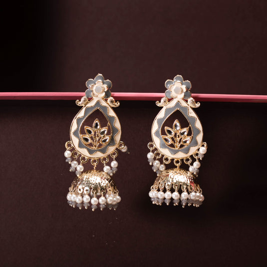 Glorious  Handcrafted Grey and White Jhumka Earring For Women