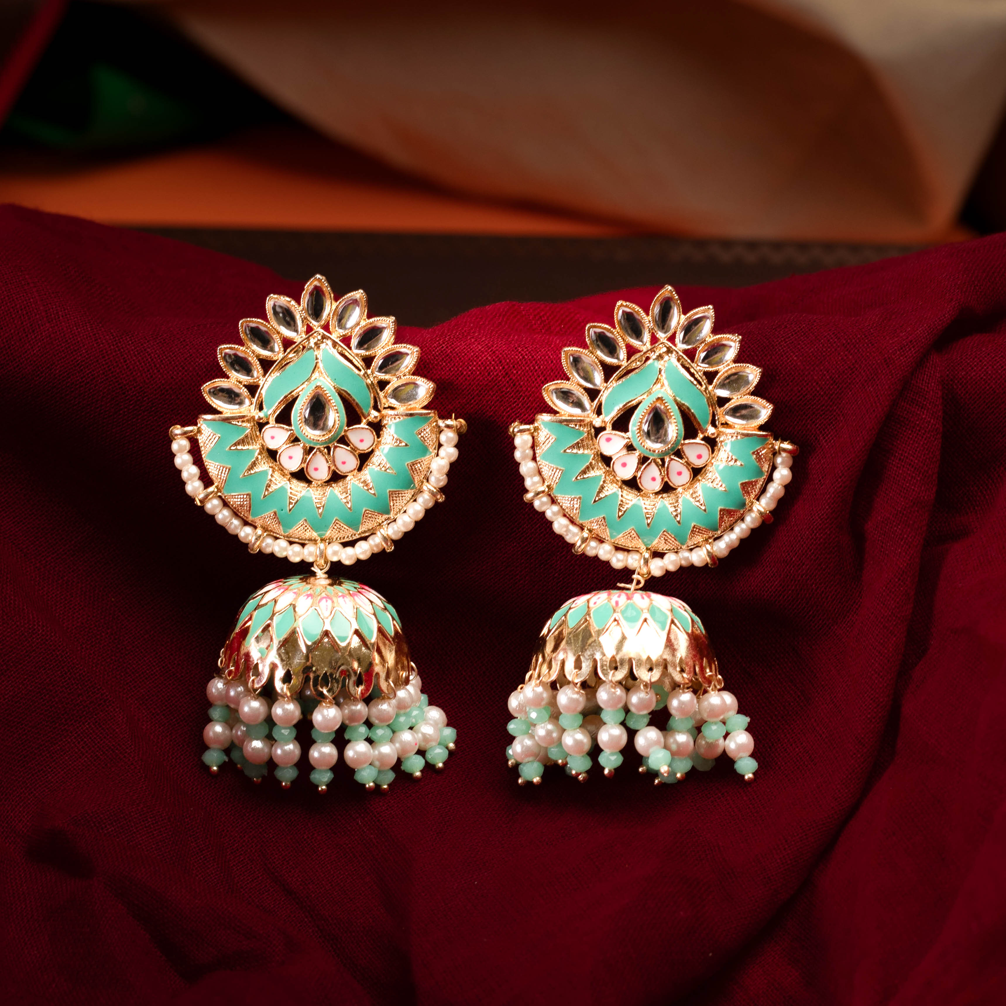 Alluring Aqua Blue Kundan Jhumka Earring For Women