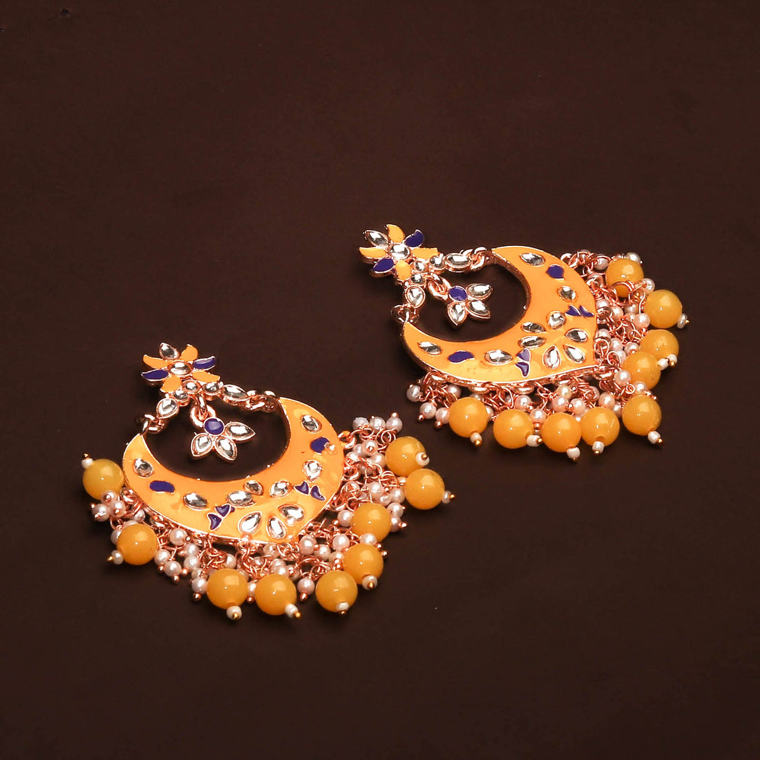 Enchanting Yellow Chandbali With Kundan Earring For Women