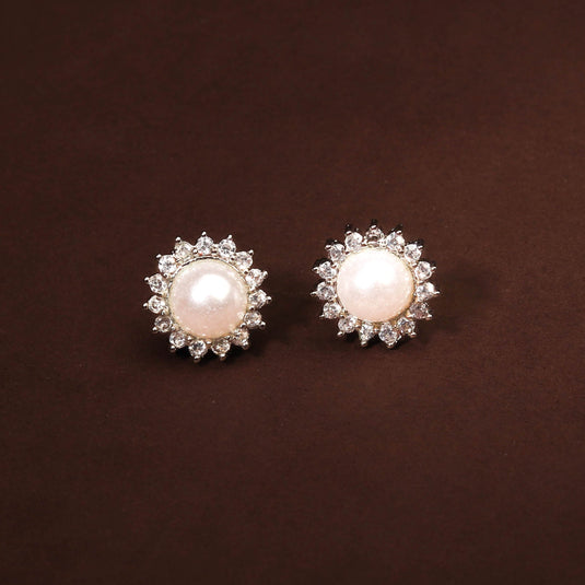 Minimalist White AD Earring Studded With Pearl Earring For Women