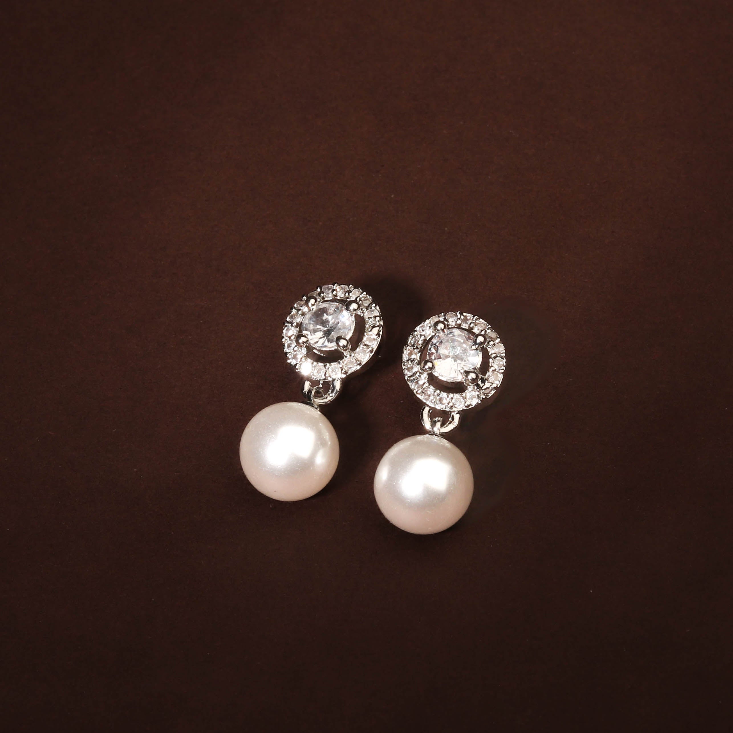 Classy White AD and Pearl Studded Earring For Women