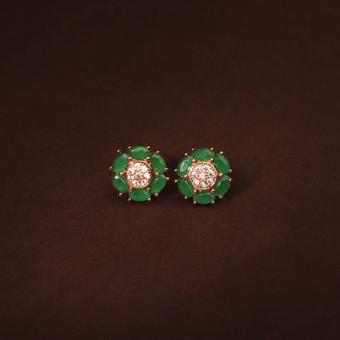 Classic Emerald Green and White CZ Stud Earring For Women