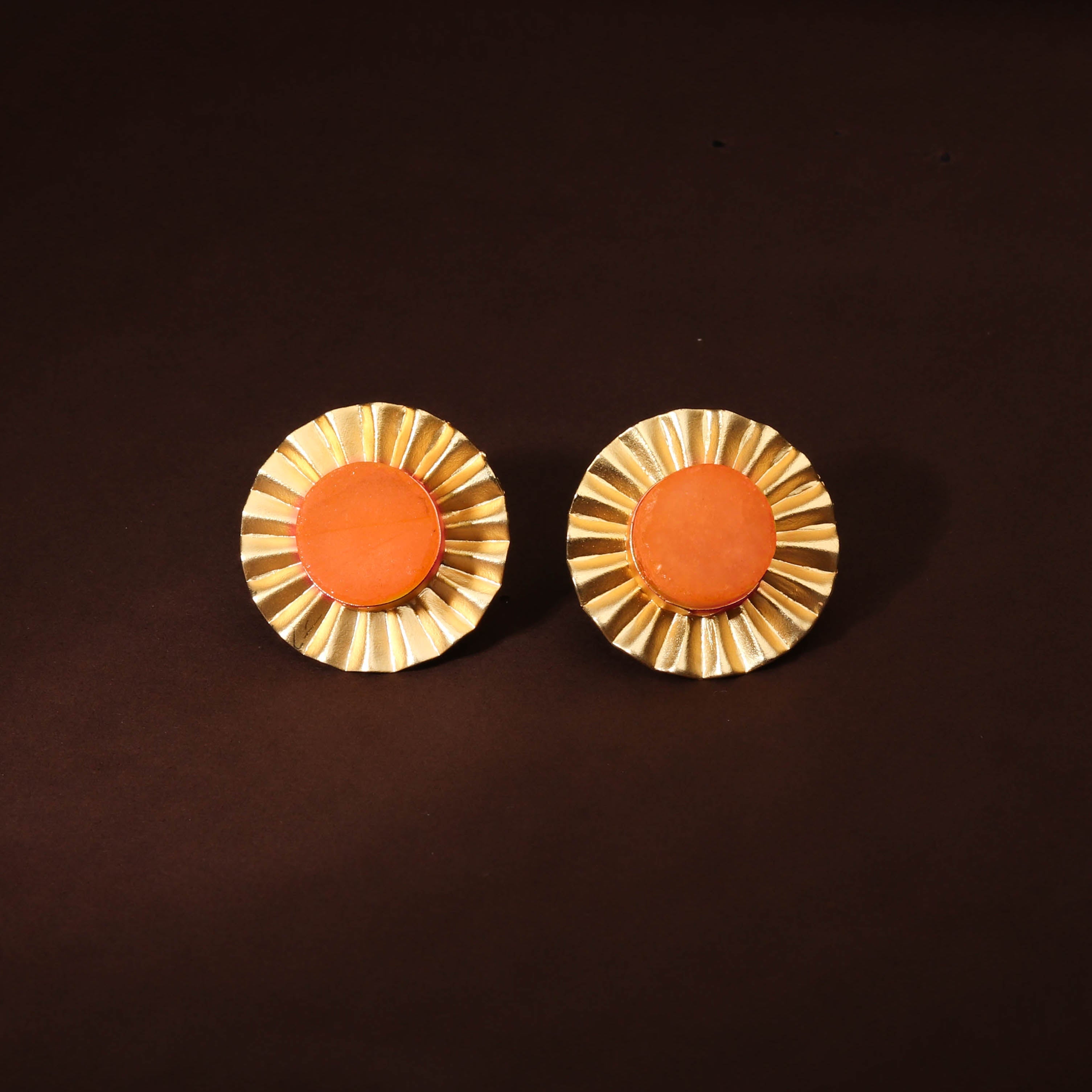 Chic Gold Plated Earrings Featuring Orange Druzy for Women