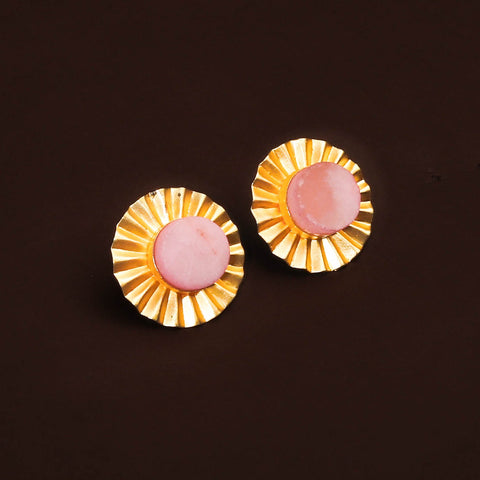 Charming Gold Toned Blush Pink Druzy Earring For Women