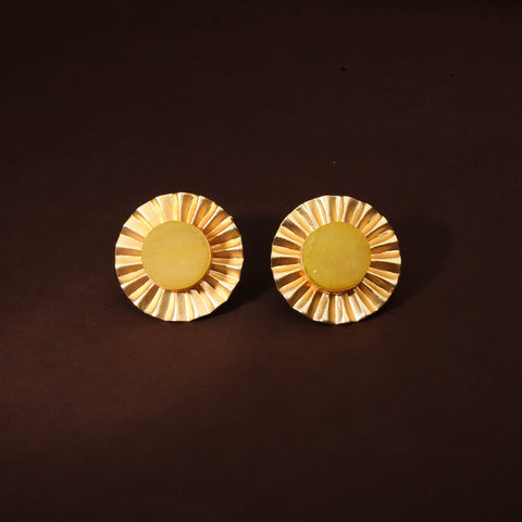 Stylish Gold Plated Yellow Druzy Earring For Women