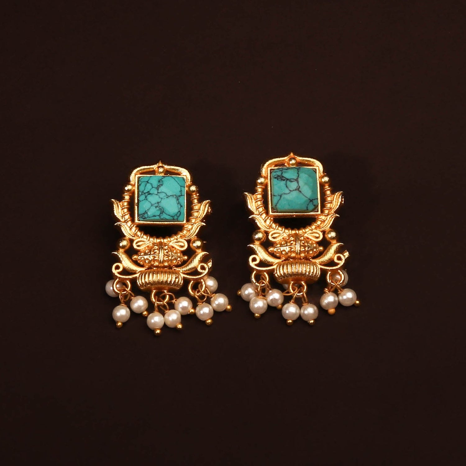 Traditional Handcrafted Turquoise Blue Stone Earring For Women