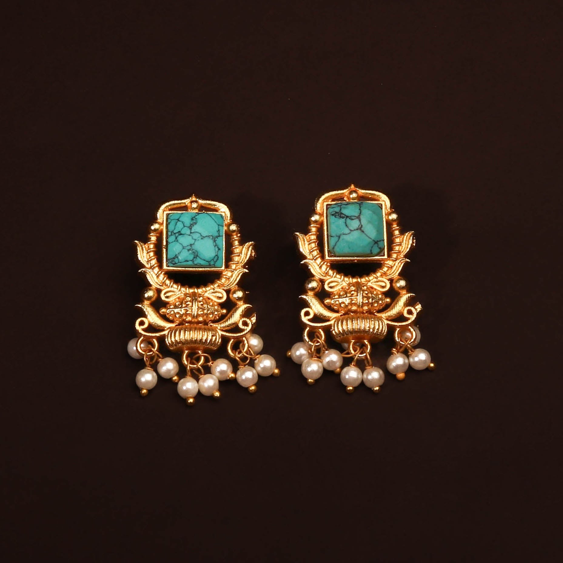 Traditional Handcrafted Turquoise Blue Stone Earring For Women