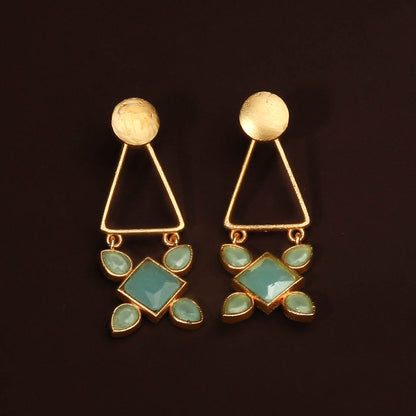 Gold Finish Aqua Colour Stone Contemporary Earring For Women