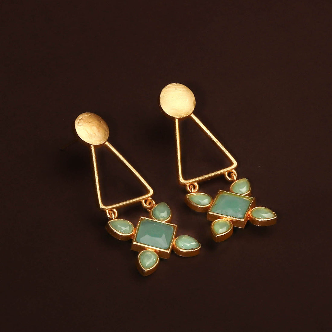 Gold Finish Aqua Colour Stone Contemporary Earring For Women