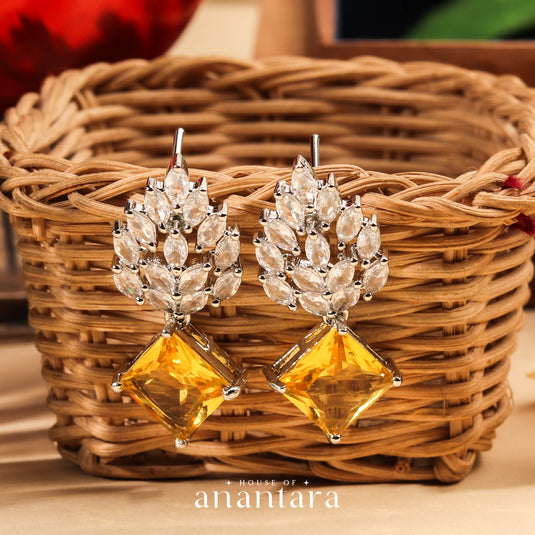 Alluring Rhodium Plated Yellow CZ Drop Earring For Women