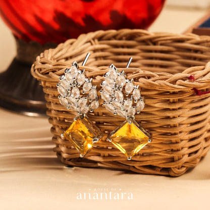 Alluring Rhodium Plated Yellow CZ Drop Earring For Women