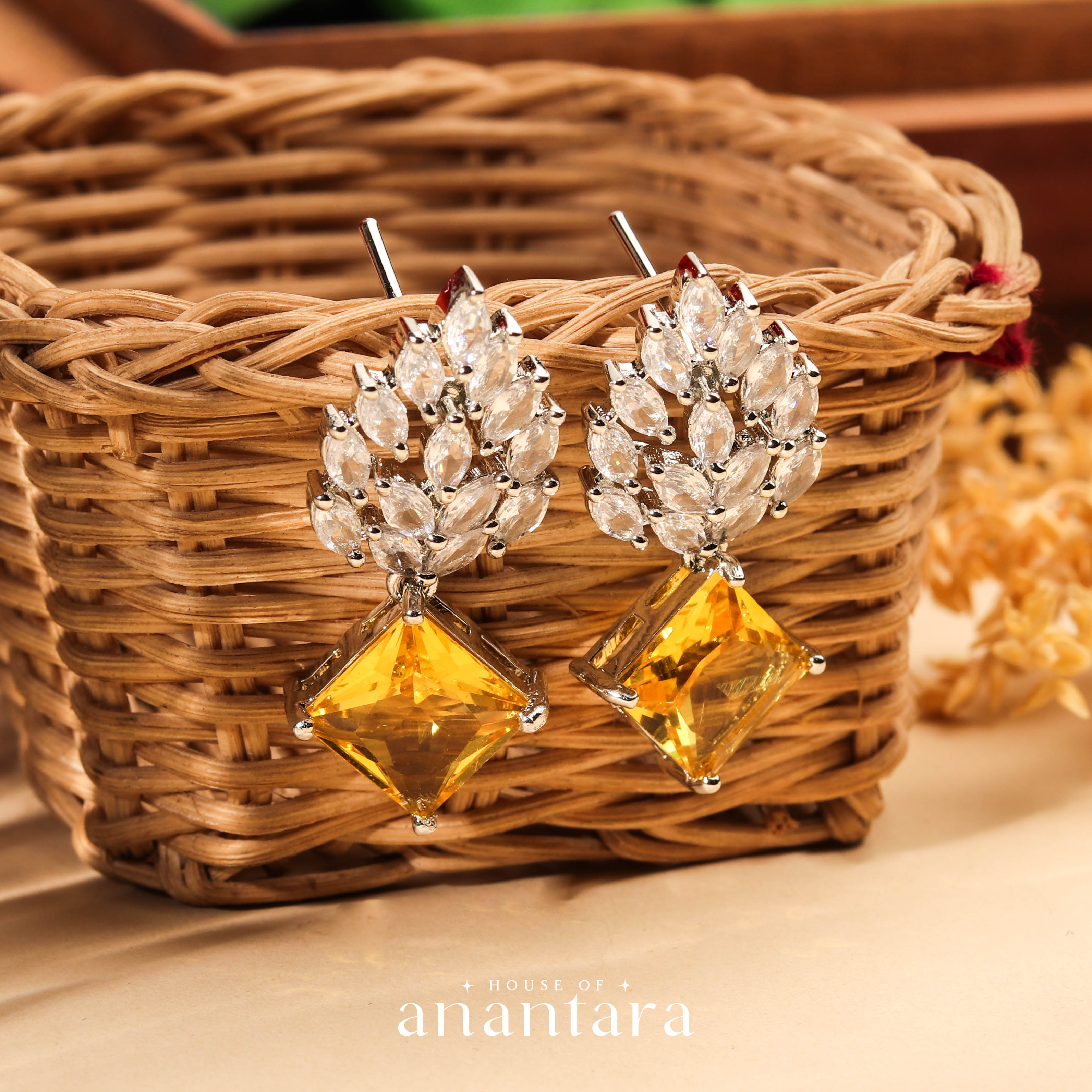 Alluring Rhodium Plated Yellow CZ Drop Earring For Women