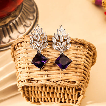 Luminous Rhodium Plated Violet CZ Drop Earring For Women