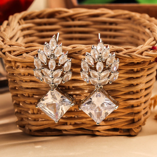 Stunning Rhodium Plated White CZ Drop Earring For Women