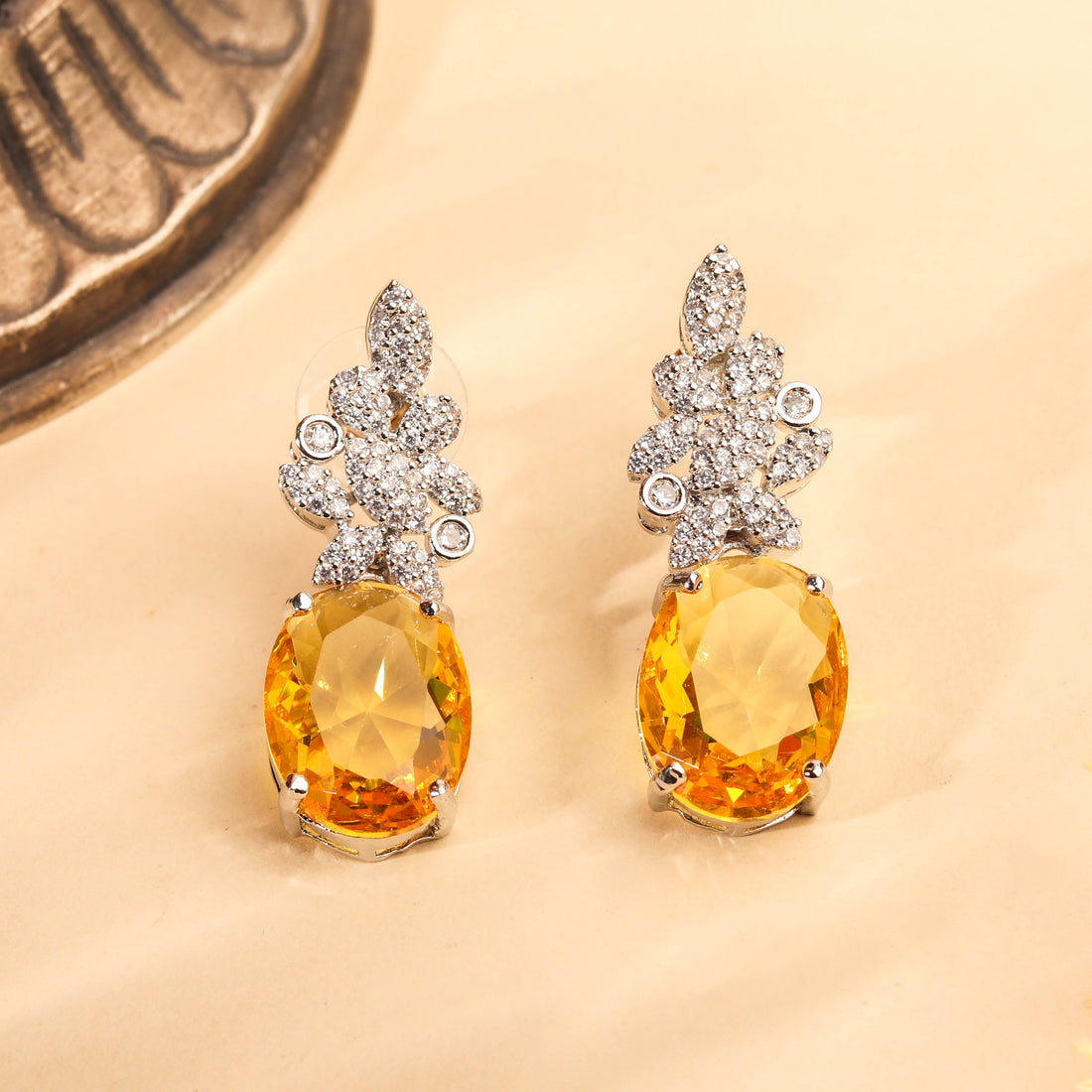 Luminous Rhodium Plated Yellow Earrings For Women