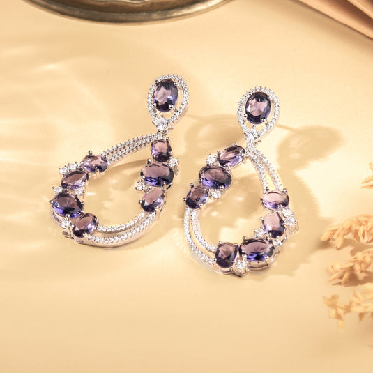 Imperial Rhodium Plated Lavender and White Zircon Earring For Women