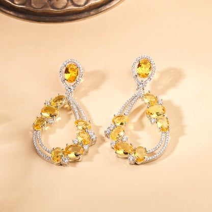 Contemporary Rhodium Plated Yellow and White Zircon Earring For Women