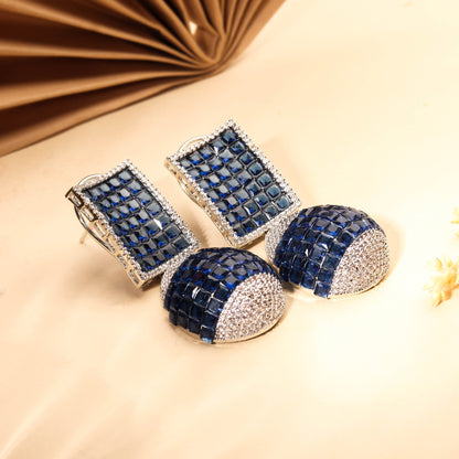 Exquisite Rhodium Plated Sapphire Blue Dangler Earring For Women