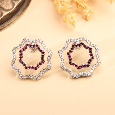 Stylish Rodhium Plated Ruby Red and White Studded Earring For Women