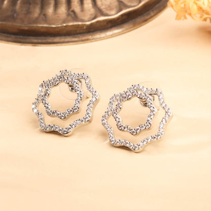 Classic Rhodium Plated White CZ Studded eariing For Women