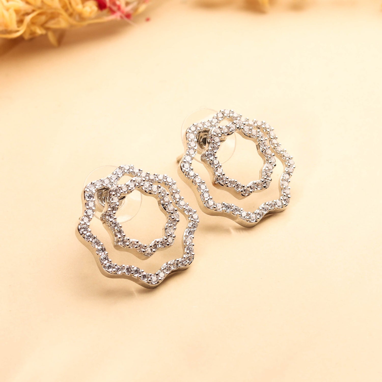 Classic Rhodium Plated White CZ Studded eariing For Women