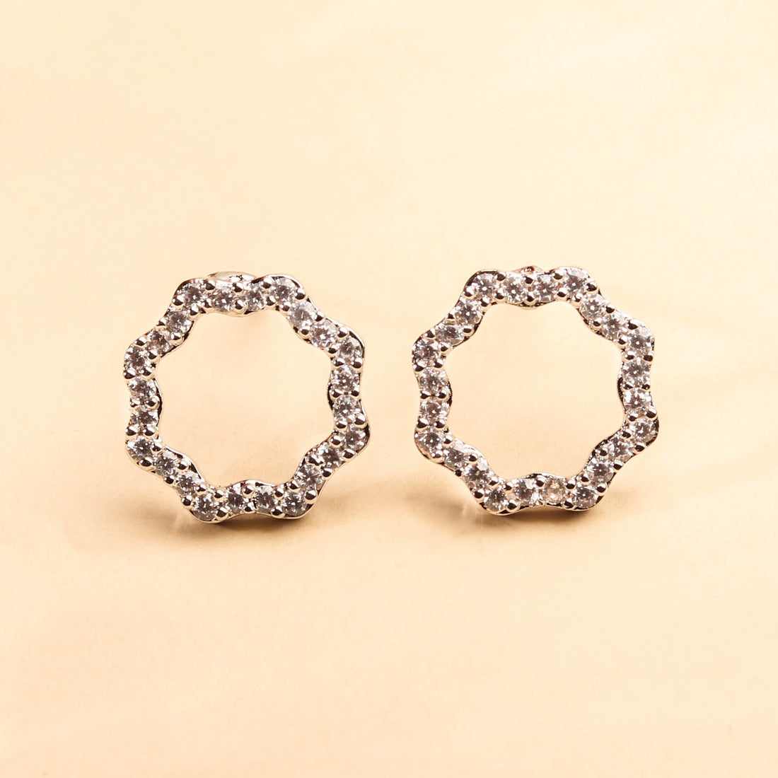 Modern Rhodium Plated Blue and White Studded Earrings For Women