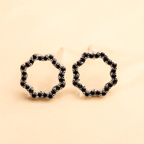 Chic Rhodium Plated Black and White Stone Earrings for Women