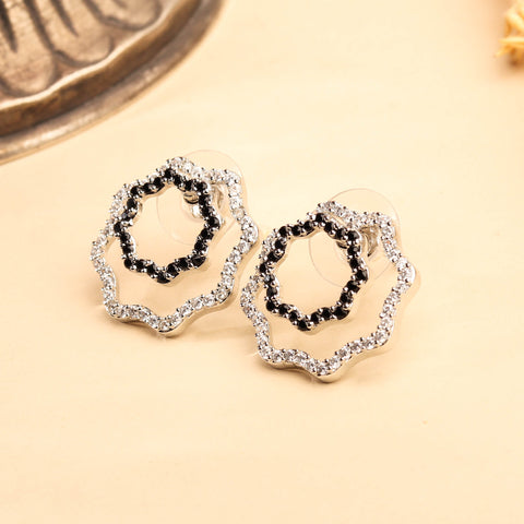 Chic Rhodium Plated Black and White Stone Earrings for Women