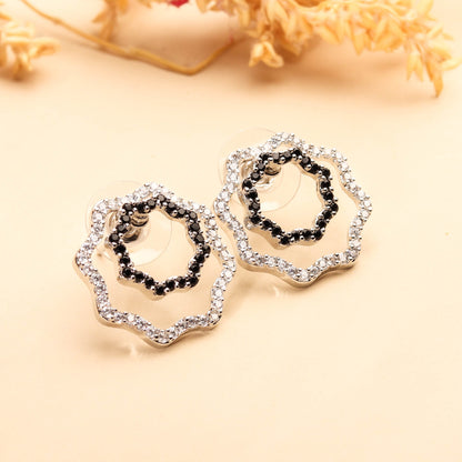 Chic Rhodium Plated Black and White Stone Earrings for Women