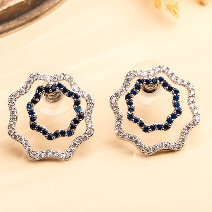 Modern Rhodium Plated Blue and White Studded Earrings For Women