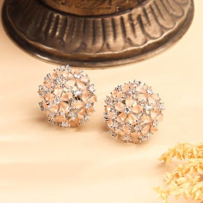 Modern Rhodium Plated Peach Hue Circular Stud Earrings for Women