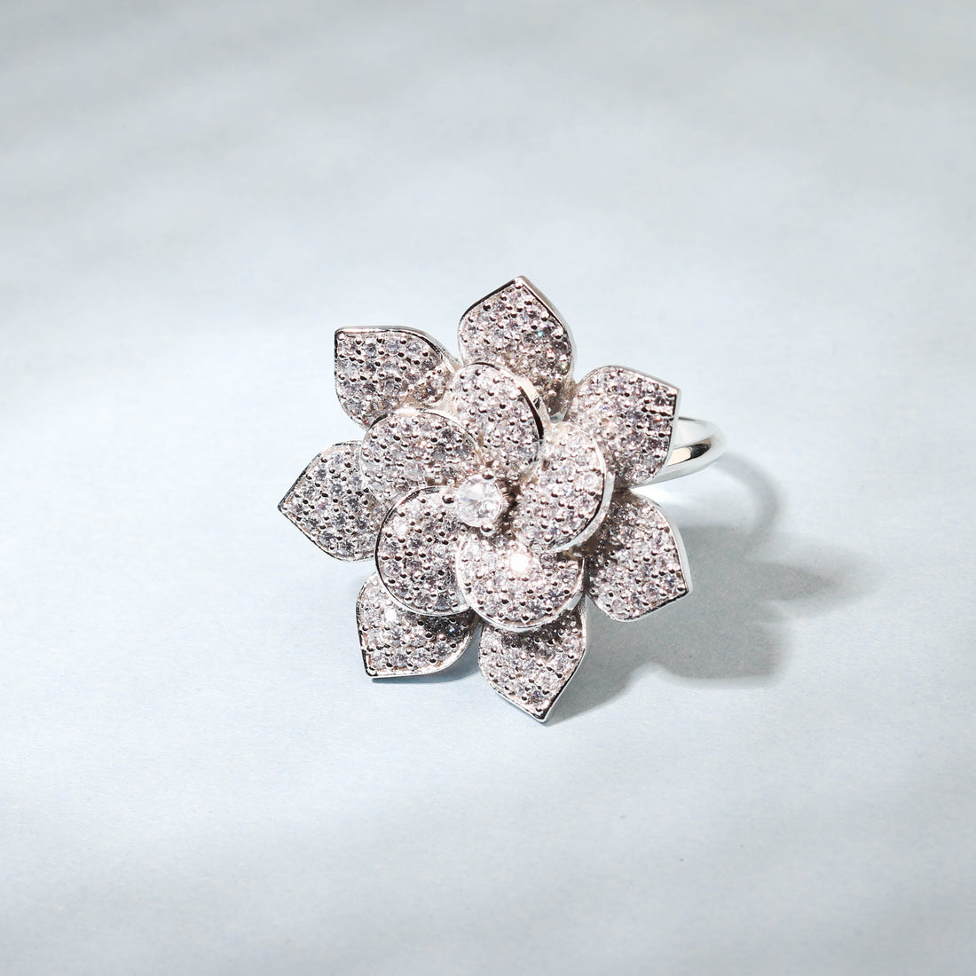 Elegant Flower Shaped Finger Ring With Cz Stones For Women - Free Size