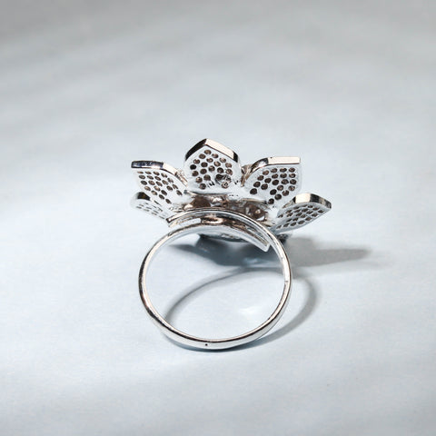 Elegant Flower Shaped Finger Ring With Cz Stones For Women - Free Size