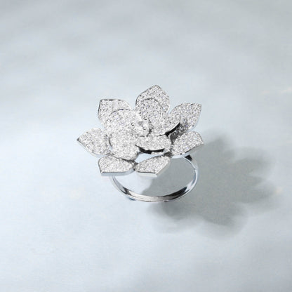 Elegant Flower Shaped Finger Ring With Cz Stones For Women - Free Size