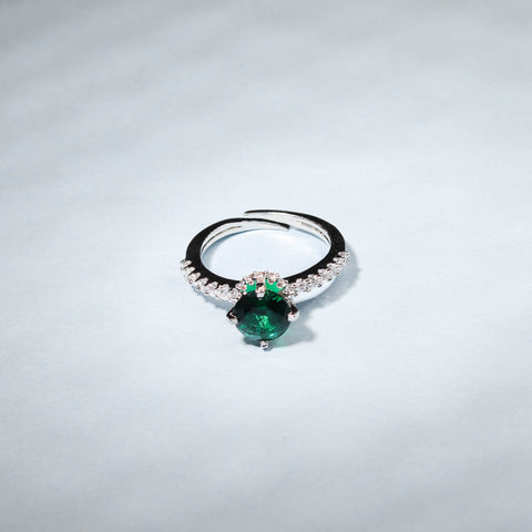 Luxurious Green  Cz Stone Solitaire FInger Ring For Women - Free Size