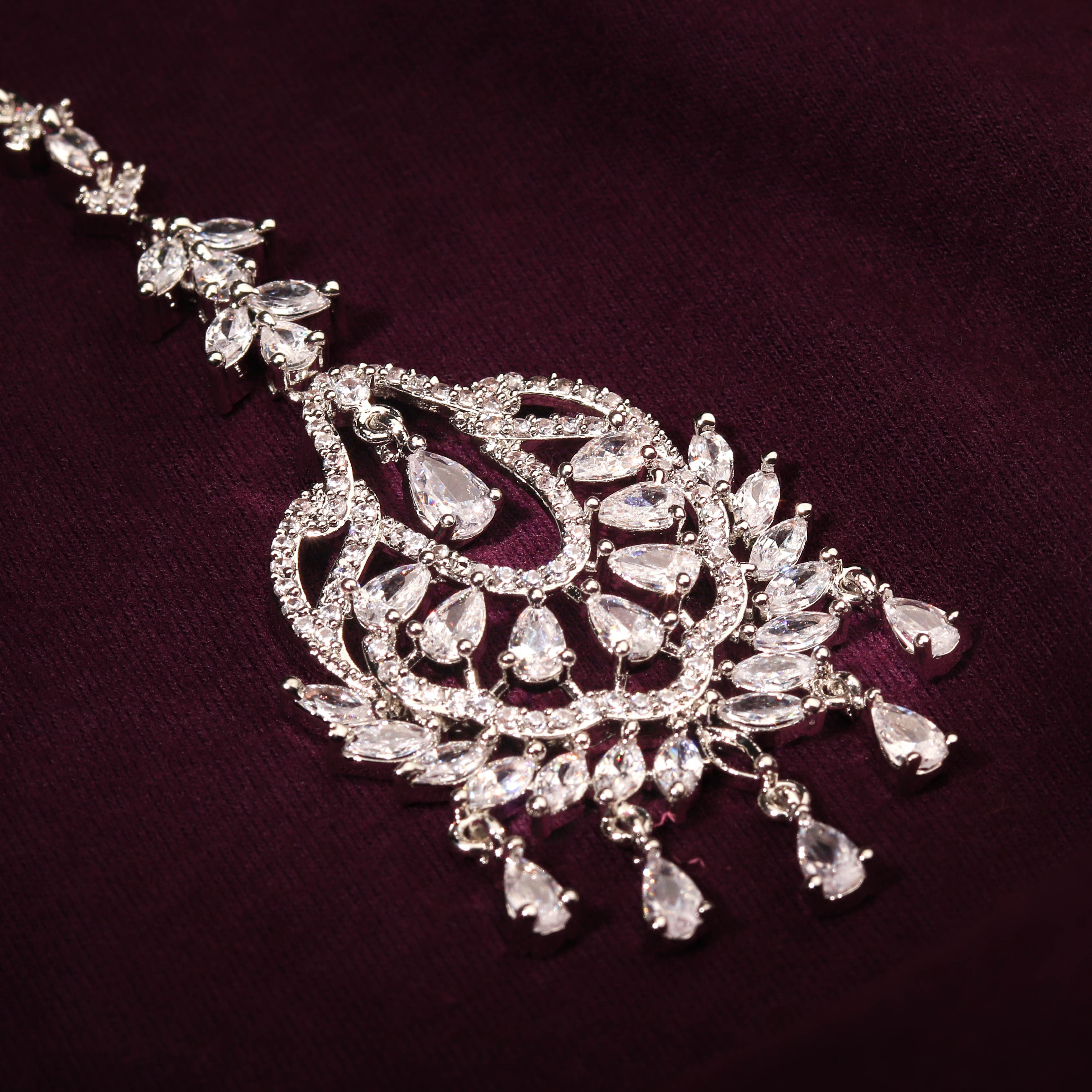 Silver Plated Chandbali Style With Studded CZ Maang Tikka