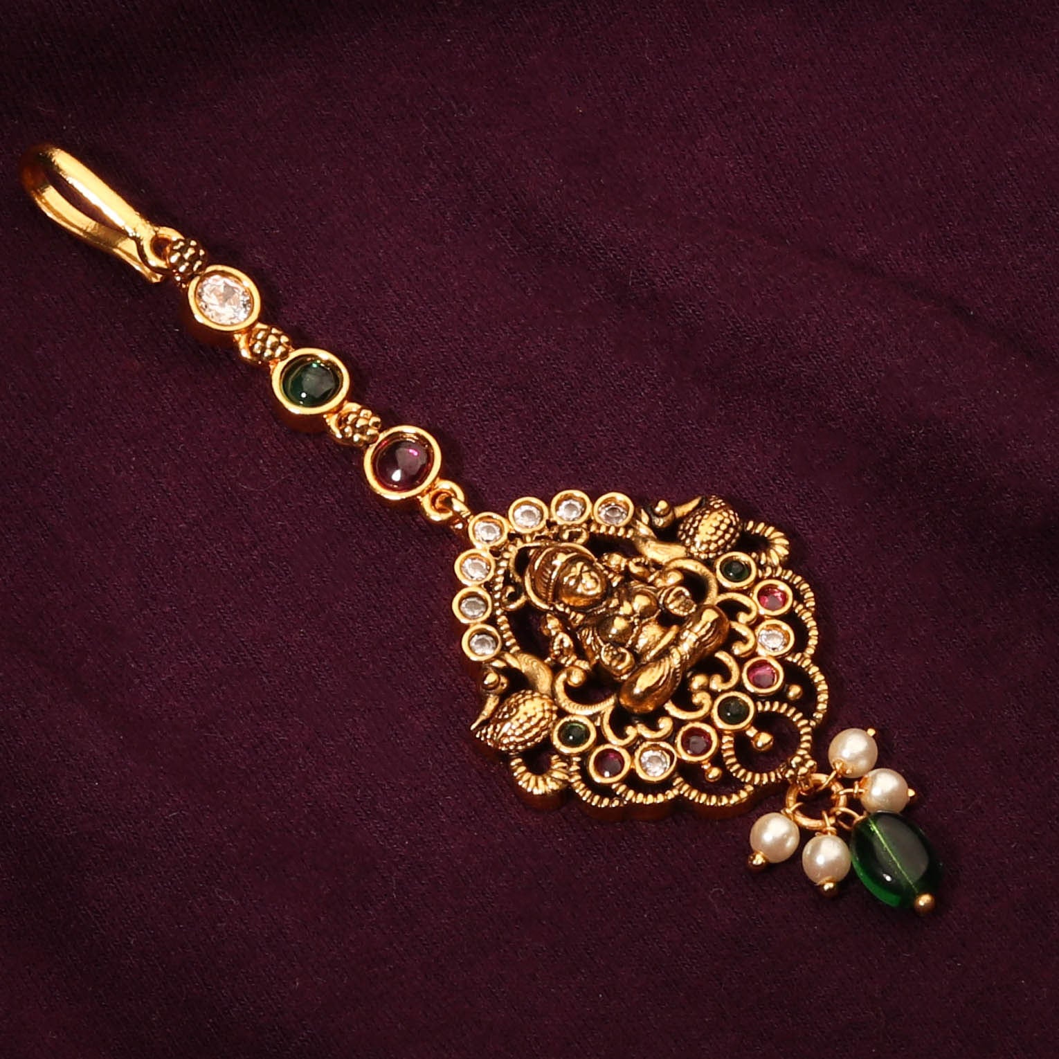 24k Gold Plated Traditional Nakshi Multicolour Maang Tikka