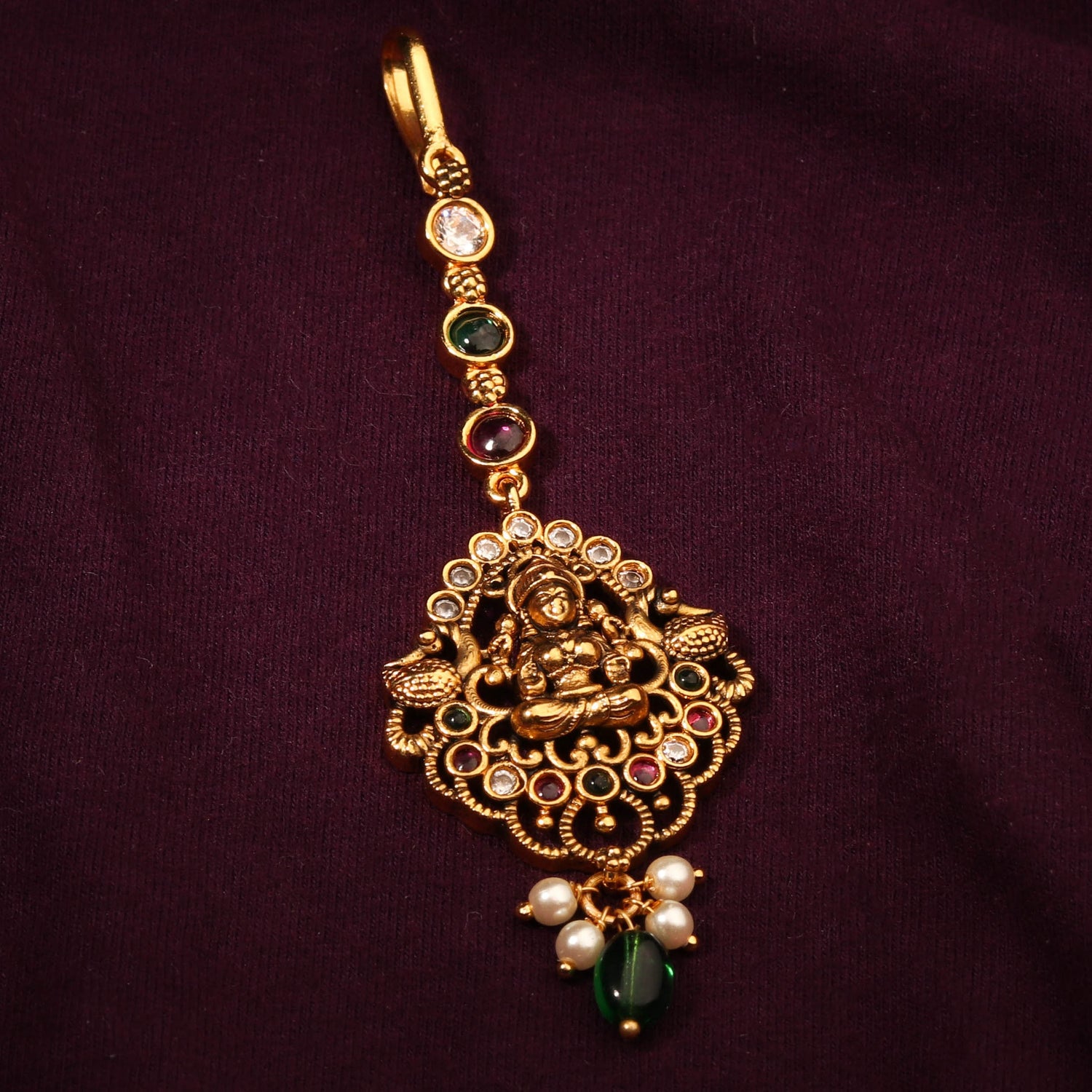 24k Gold Plated Traditional Nakshi Multicolour Maang Tikka