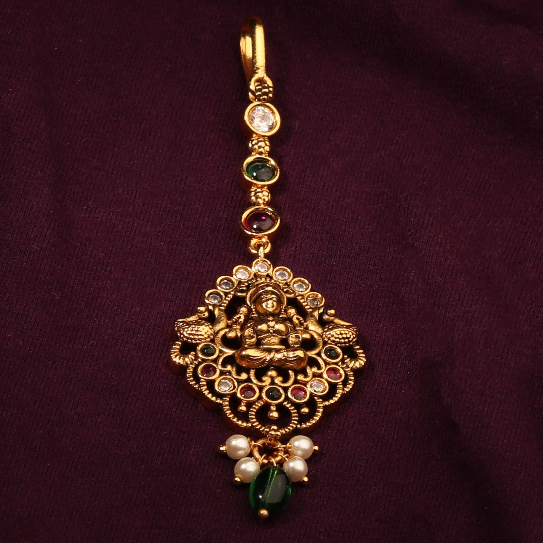 24k Gold Plated Traditional Nakshi Multicolour Maang Tikka