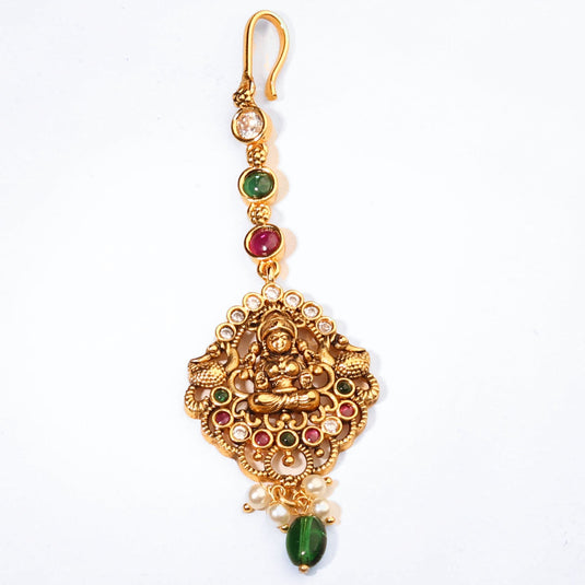 24k Gold Plated Traditional Nakshi Multicolour Maang Tikka